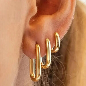 NEW - Stainless Steel - 3 Pair Squoval Hoop Bundle - Lever Clicker Back